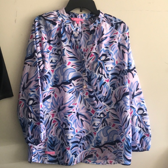 Simply Southern Womens Blouse Top Size medium Blue Floral Long Sleeves - Picture 1 of 7